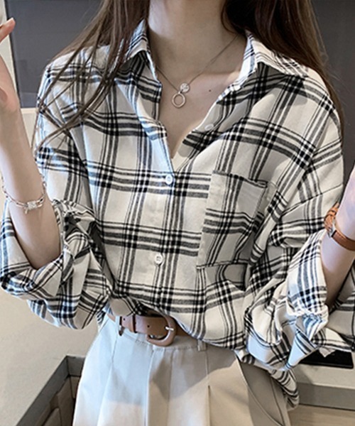 Miniministore(ミニミニストア)の「チェック柄 シャツブラウス レディース(シャツ/ブラウス・レディース・ホワイト/ブラック・XL/L)」の22枚目の写真