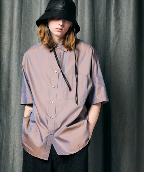 MAISON SPECIAL（メゾンスペシャル）の「《UNISEX》Cotton Silk Prime-Over Short Sleeve Shirt/コットンシルクプライムオーバーショートスリーブシャツ【MAISON SPECIAL/メゾンスペシャル】（シャツ/ブラウス・メンズ・パープル/カーキ/ホワイト/ブラック/ブルー・2/1/0）」の5枚目の写真