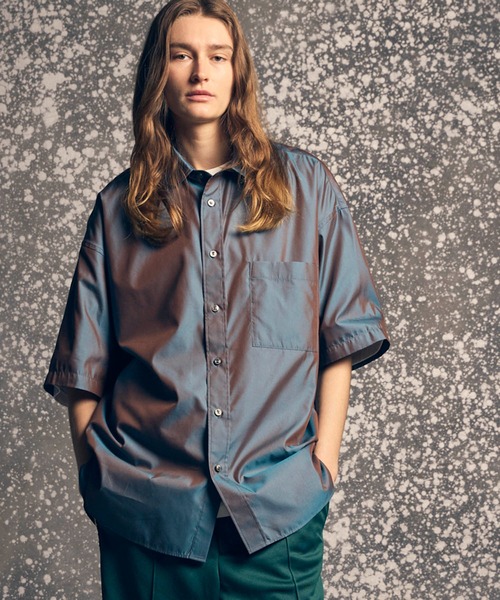 MAISON SPECIAL（メゾンスペシャル）の「《UNISEX》Cotton Silk Prime-Over Short Sleeve Shirt/コットンシルクプライムオーバーショートスリーブシャツ【MAISON SPECIAL/メゾンスペシャル】（シャツ/ブラウス・メンズ・パープル/カーキ/ホワイト/ブラック/ブルー・2/1/0）」の4枚目の写真