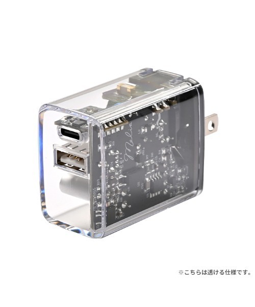 Hamee(ハミィ)の「Melia クリアAC充電器 Type-A&Type-C 2ポートPD対応(スマホグッズ・レディース・ピンク/ブルー/クリア/パープル・FREE)」の2枚目の写真