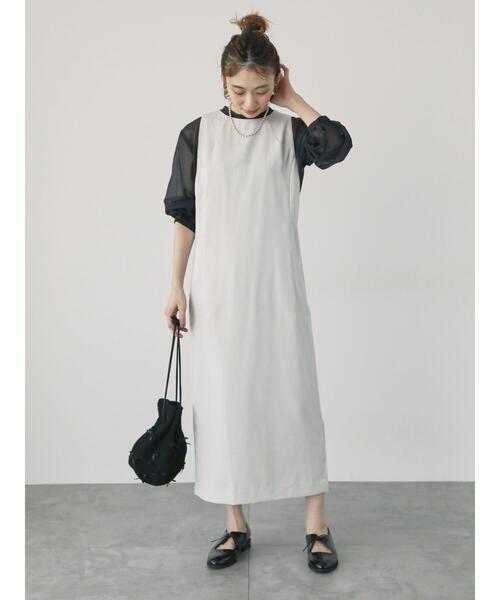 Lugnoncure（ルノンキュール）の「サイドスリットジャンパースカート（ワンピース・レディース・ブラック/ベージュ・F）」の3枚目の写真