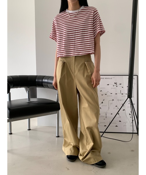 Didot.showroom(ディドット ショールーム)の「【DIDOT.】ボーダー配色クロップドT(Tシャツ/カットソー・レディース・レッド/ホワイト/ブラック・FREE)」の11枚目の写真