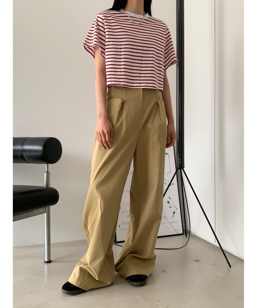Didot.showroom(ディドット ショールーム)の「【DIDOT.】ボーダー配色クロップドT(Tシャツ/カットソー・レディース・レッド/ホワイト/ブラック・FREE)」の14枚目の写真