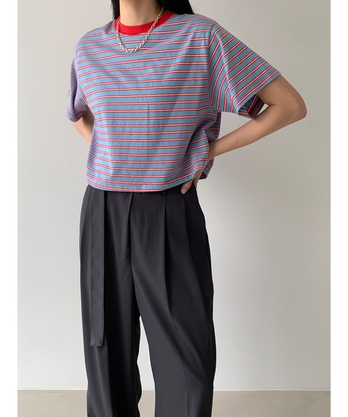 Didot.showroom(ディドット ショールーム)の「【DIDOT.】ボーダー配色クロップドT(Tシャツ/カットソー・レディース・レッド/ホワイト/ブラック・FREE)」の8枚目の写真