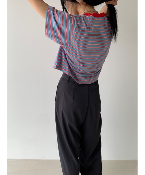Didot.showroom(ディドット ショールーム)の「【DIDOT.】ボーダー配色クロップドT(Tシャツ/カットソー・レディース・レッド/ホワイト/ブラック・FREE)」の6枚目の写真