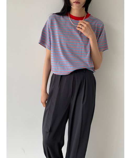 Didot.showroom(ディドット ショールーム)の「【DIDOT.】ボーダー配色クロップドT(Tシャツ/カットソー・レディース・レッド/ホワイト/ブラック・FREE)」の4枚目の写真