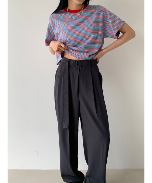Didot.showroom(ディドット ショールーム)の「【DIDOT.】ボーダー配色クロップドT(Tシャツ/カットソー・レディース・レッド/ホワイト/ブラック・FREE)」の10枚目の写真