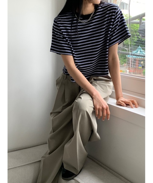 Didot.showroom(ディドット ショールーム)の「【DIDOT.】ボーダー配色クロップドT(Tシャツ/カットソー・レディース・レッド/ホワイト/ブラック・FREE)」の19枚目の写真