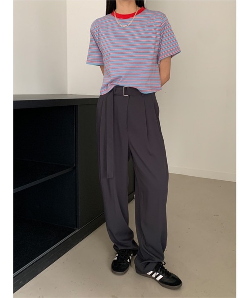 セール】【DIDOT.】ボーダー配色クロップドT（Tシャツ