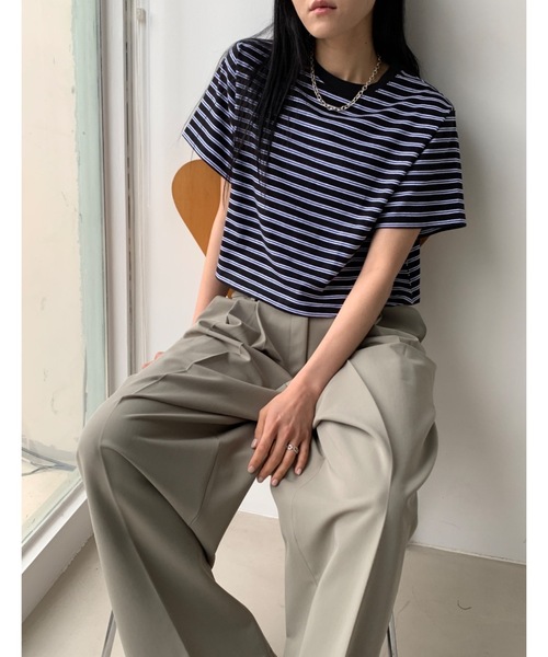 Didot.showroom(ディドット ショールーム)の「【DIDOT.】ボーダー配色クロップドT(Tシャツ/カットソー・レディース・レッド/ホワイト/ブラック・FREE)」の18枚目の写真