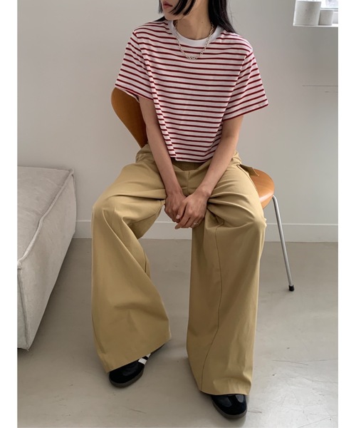 Didot.showroom(ディドット ショールーム)の「【DIDOT.】ボーダー配色クロップドT(Tシャツ/カットソー・レディース・レッド/ホワイト/ブラック・FREE)」の12枚目の写真