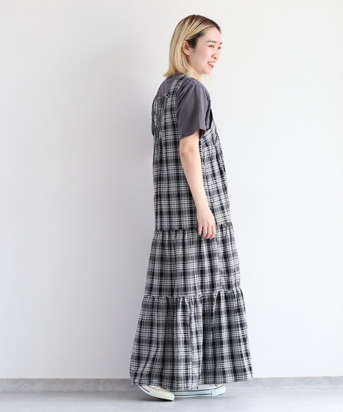 セール】バックリボンチェックティアードワンピース（ワンピース