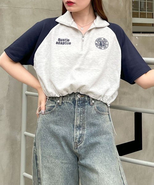 新品未使用イングランド　ラグビー　ハーフジップ ハーフZIP胸刺繍ロゴ配色スウェットチュニック｜INGNI(イング