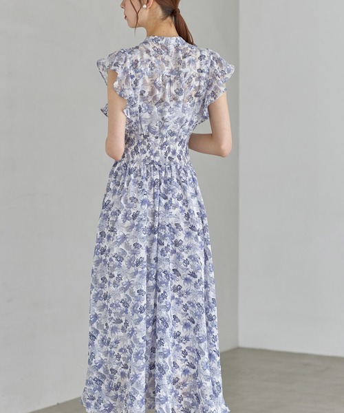 【セール】ペチコート付きシアージャガード×フラワープリントシャーリングワンピース（ワンピース）｜tocco closet（トッコ クローゼット）