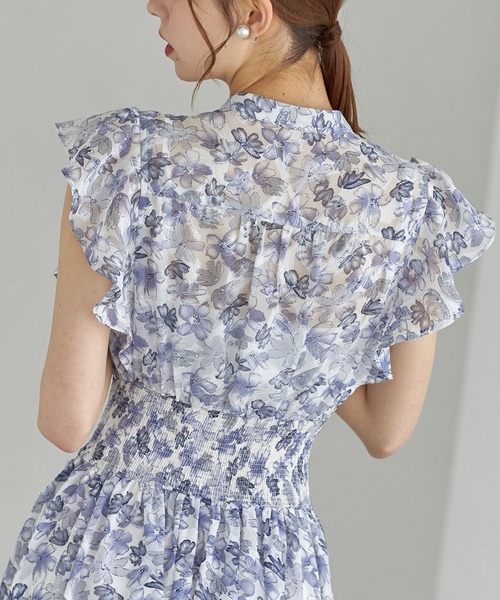 【セール】ペチコート付きシアージャガード×フラワープリントシャーリングワンピース（ワンピース）｜tocco closet（トッコ クローゼット）