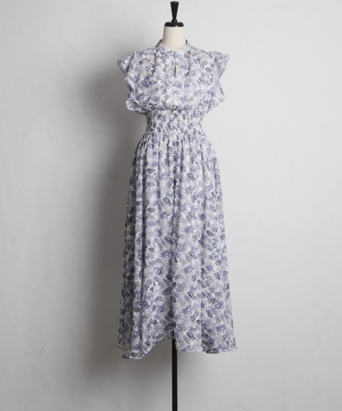 【セール】ペチコート付きシアージャガード×フラワープリントシャーリングワンピース（ワンピース）｜tocco closet（トッコ クローゼット）