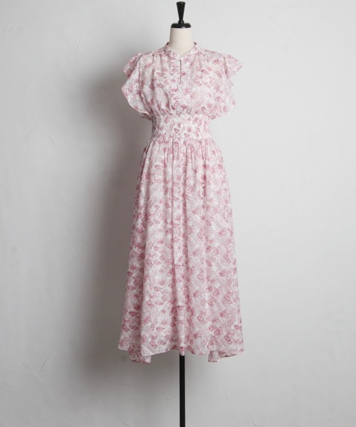 【セール】ペチコート付きシアージャガード×フラワープリントシャーリングワンピース（ワンピース）｜tocco closet（トッコ クローゼット）