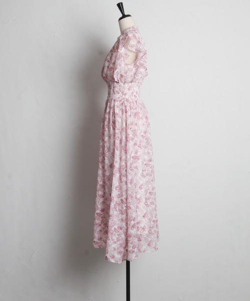 【セール】ペチコート付きシアージャガード×フラワープリントシャーリングワンピース（ワンピース）｜tocco closet（トッコ クローゼット）