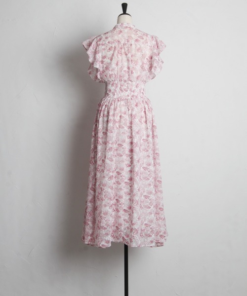 【セール】ペチコート付きシアージャガード×フラワープリントシャーリングワンピース（ワンピース）｜tocco closet（トッコ クローゼット）