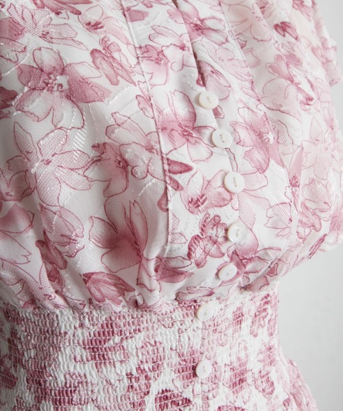 【セール】ペチコート付きシアージャガード×フラワープリントシャーリングワンピース（ワンピース）｜tocco closet（トッコ クローゼット）