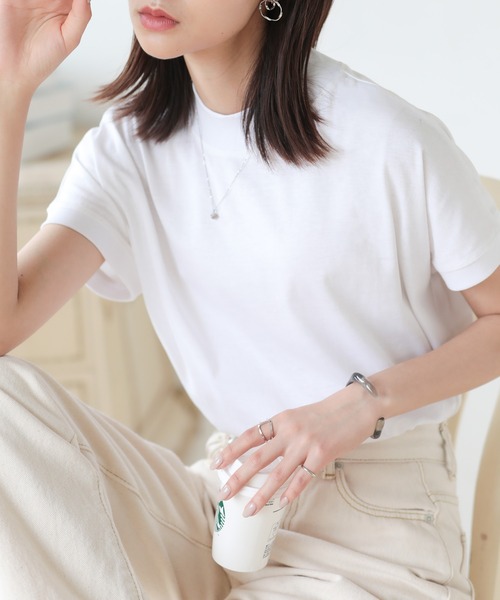 SUNFLOWER EIGHT(サンフラワーエイト)の「モックネックトップス(Tシャツ/カットソー・レディース・ライトオリーブ/チャコール/カーキ/ブラウン/ホワイト/ブラック・M/L)」の16枚目の写真