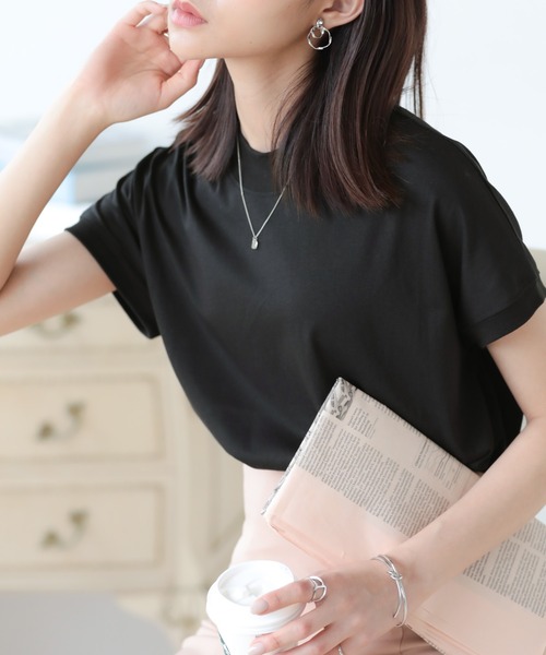 SUNFLOWER EIGHT(サンフラワーエイト)の「モックネックトップス(Tシャツ/カットソー・レディース・ライトオリーブ/チャコール/カーキ/ブラウン/ホワイト/ブラック・M/L)」の8枚目の写真