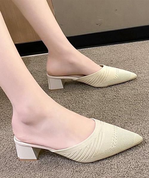 Miniministore(ミニミニストア)の「ニットミュールパンプス チャンキーヒール(パンプス・レディース・ブラック/ライトベージュ・24.5cm/24.0cm/23.5cm/23.0cm/22.5cm)」の2枚目の写真