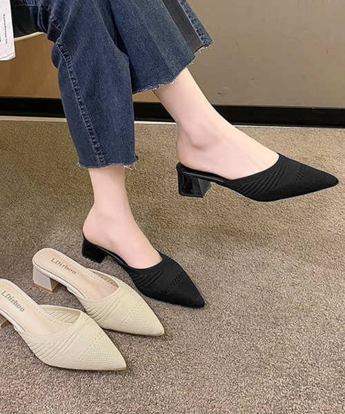 Miniministore(ミニミニストア)の「ニットミュールパンプス チャンキーヒール(パンプス・レディース・ブラック/ライトベージュ・24.5cm/24.0cm/23.5cm/23.0cm/22.5cm)」の3枚目の写真