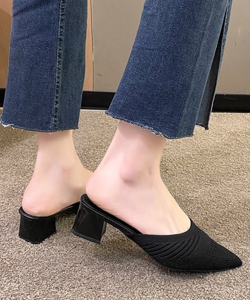 Miniministore(ミニミニストア)の「ニットミュールパンプス チャンキーヒール(パンプス・レディース・ブラック/ライトベージュ・24.5cm/24.0cm/23.5cm/23.0cm/22.5cm)」の6枚目の写真