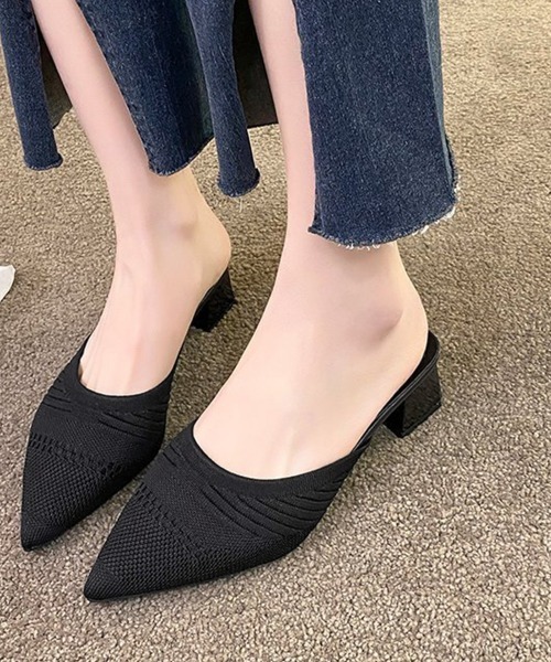 Miniministore(ミニミニストア)の「ニットミュールパンプス チャンキーヒール(パンプス・レディース・ブラック/ライトベージュ・24.5cm/24.0cm/23.5cm/23.0cm/22.5cm)」の7枚目の写真