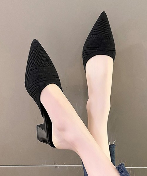 Miniministore(ミニミニストア)の「ニットミュールパンプス チャンキーヒール(パンプス・レディース・ブラック/ライトベージュ・24.5cm/24.0cm/23.5cm/23.0cm/22.5cm)」の8枚目の写真
