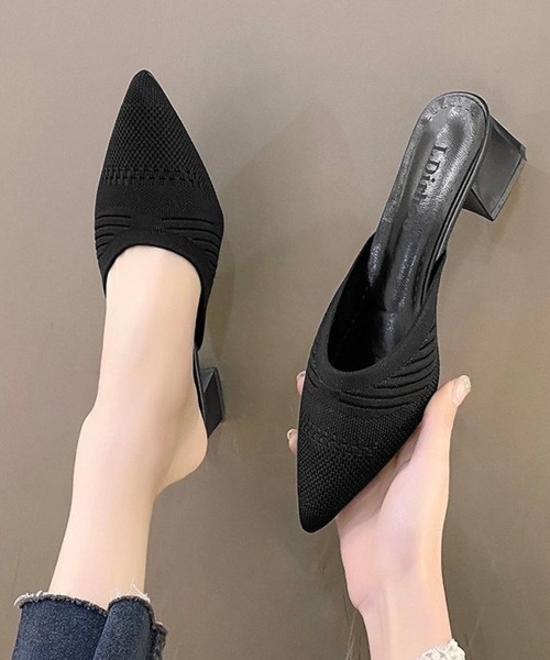 Miniministore(ミニミニストア)の「ニットミュールパンプス チャンキーヒール(パンプス・レディース・ブラック/ライトベージュ・24.5cm/24.0cm/23.5cm/23.0cm/22.5cm)」の9枚目の写真