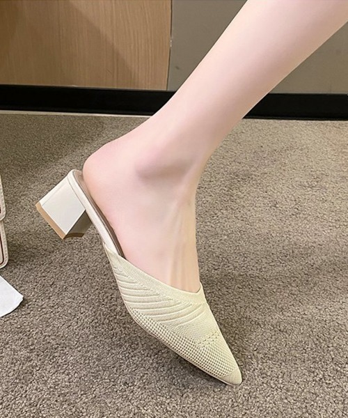 Miniministore(ミニミニストア)の「ニットミュールパンプス チャンキーヒール(パンプス・レディース・ブラック/ライトベージュ・24.5cm/24.0cm/23.5cm/23.0cm/22.5cm)」の12枚目の写真