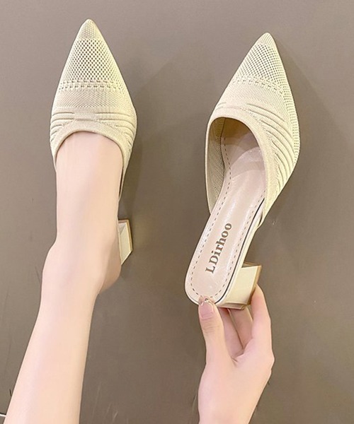 Miniministore(ミニミニストア)の「ニットミュールパンプス チャンキーヒール(パンプス・レディース・ブラック/ライトベージュ・24.5cm/24.0cm/23.5cm/23.0cm/22.5cm)」の13枚目の写真