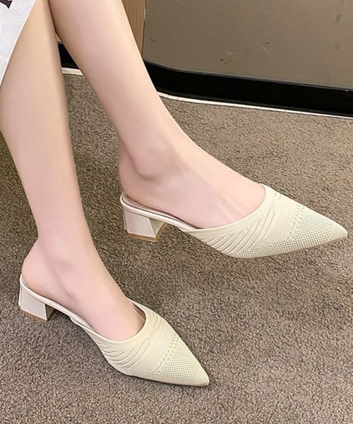 Miniministore(ミニミニストア)の「ニットミュールパンプス チャンキーヒール(パンプス・レディース・ブラック/ライトベージュ・24.5cm/24.0cm/23.5cm/23.0cm/22.5cm)」の14枚目の写真