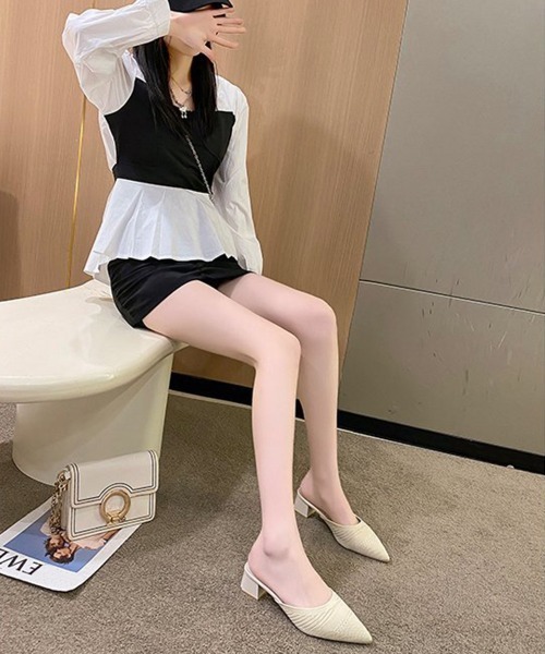 Miniministore(ミニミニストア)の「ニットミュールパンプス チャンキーヒール(パンプス・レディース・ブラック/ライトベージュ・24.5cm/24.0cm/23.5cm/23.0cm/22.5cm)」の15枚目の写真