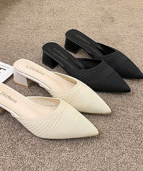 Miniministore(ミニミニストア)の「ニットミュールパンプス チャンキーヒール(パンプス・レディース・ブラック/ライトベージュ・24.5cm/24.0cm/23.5cm/23.0cm/22.5cm)」の17枚目の写真