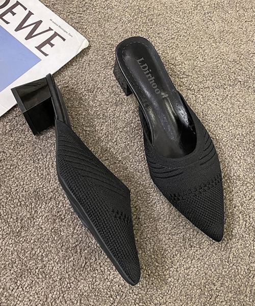 Miniministore(ミニミニストア)の「ニットミュールパンプス チャンキーヒール(パンプス・レディース・ブラック/ライトベージュ・24.5cm/24.0cm/23.5cm/23.0cm/22.5cm)」の18枚目の写真