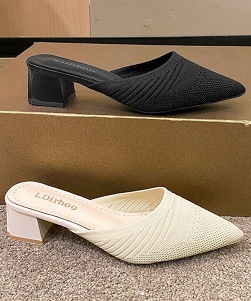 Miniministore(ミニミニストア)の「ニットミュールパンプス チャンキーヒール(パンプス・レディース・ブラック/ライトベージュ・24.5cm/24.0cm/23.5cm/23.0cm/22.5cm)」の19枚目の写真