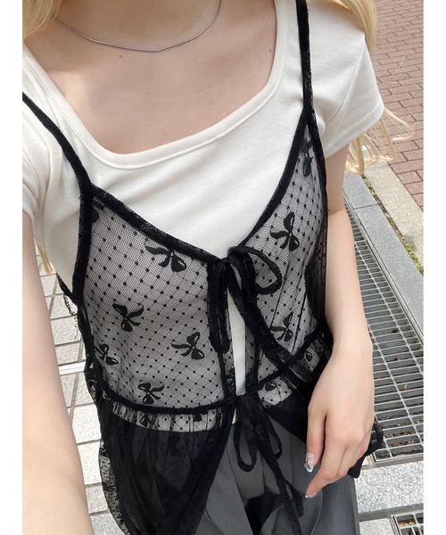 WC（ダブル シー）の「リボンシアーロングキャミワンピ（ワンピース・レディース・ブラック/ホワイト・FREE）」の19枚目の写真