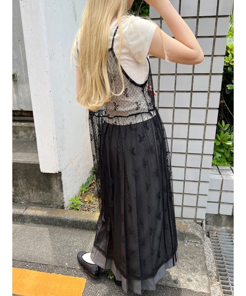 WC（ダブル シー）の「リボンシアーロングキャミワンピ（ワンピース・レディース・ブラック/ホワイト・FREE）」の16枚目の写真