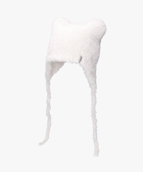 OVERRIDE（オーバーライド）の「OVERRIDE  KNIT FURRY BEAR GUIDE / オーバーライド（ニットキャップ/ビーニー・レディース・ホワイト/ブラウン・57~59cm）」の2枚目の写真