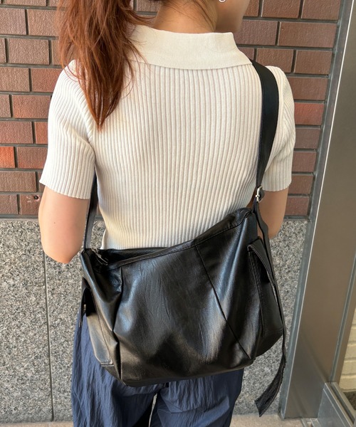 ISOOK(アイスー)の「【ISOOK / アイスー】ビッグサイズクロワッサンバッグ / ショルダーバッグ アウトポケット トートバッグ ZOZOTOWN限定(ショルダーバッグ・レディース・ブラック/ホワイト・FREE)」の9枚目の写真