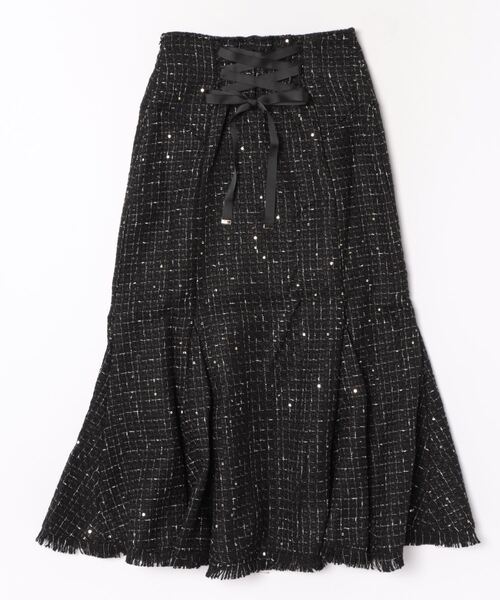 tocco closet(トッコ クローゼット)の「バックレースアップコルセット風スパンコールツイードマーメイドスカート(スカート・レディース・ブラック/アイボリー・M)」の3枚目の写真