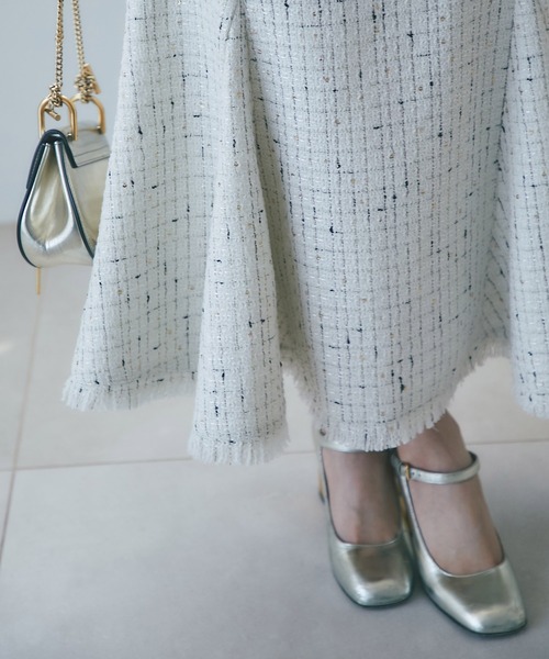 tocco closet(トッコ クローゼット)の「バックレースアップコルセット風スパンコールツイードマーメイドスカート(スカート・レディース・ブラック/アイボリー・M)」の10枚目の写真