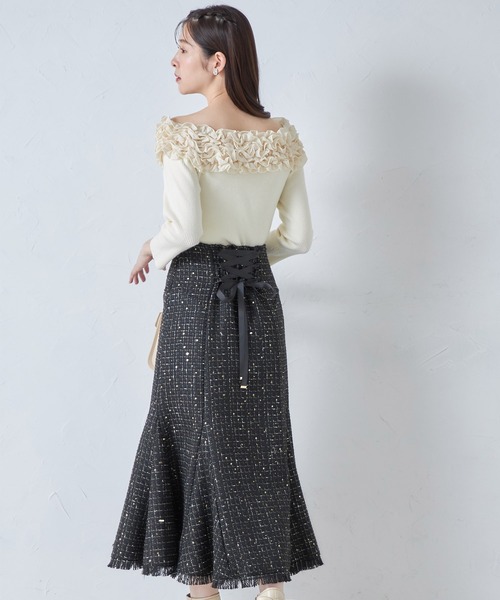 tocco closet(トッコ クローゼット)の「バックレースアップコルセット風スパンコールツイードマーメイドスカート(スカート・レディース・ブラック/アイボリー・M)」の15枚目の写真