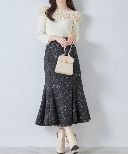 tocco closet(トッコ クローゼット)の「バックレースアップコルセット風スパンコールツイードマーメイドスカート(スカート・レディース・ブラック/アイボリー・M)」の13枚目の写真