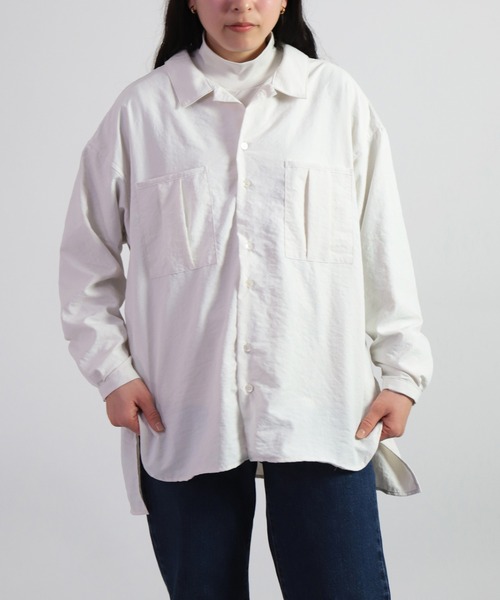 D.M.G.（ドミンゴ）の「[D.M.G. / ディーエムジー] 45Sブロード エアフロートロンシャツ（シャツ/ブラウス・レディース・ライトピンク/ライトグリーン/グレイッシュベージュ/ホワイト・3/2）」の2枚目の写真