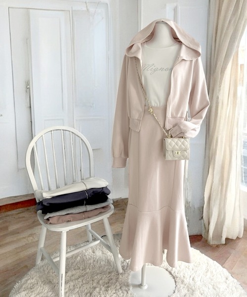 パーカー×マーメイドスカートスウェットセットアップ（ワンピース