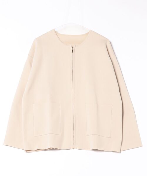 BELLUNA PLUS(ベルーナ)の「ジップ使いニットブルゾン(ブルゾン・レディース・カーキ系/ベージュ・X-LARGE/LARGE/MEDIUM)」の1枚目の写真